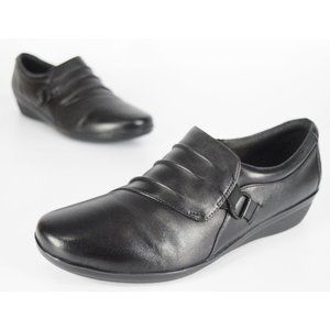 Clarks Everlay Heidi Black Monkstrap Wedge Loafers